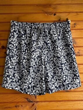 Speedo Floral Swim Trunks Navy White Tropical Board Shorts Mesh Lined L